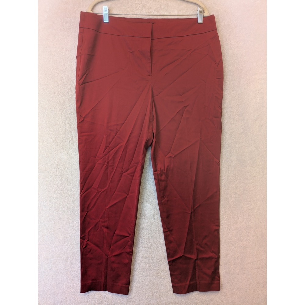 Talbots Signature Pants Women's 14 Red Sateen Stretch Ankle Tapered Workwear